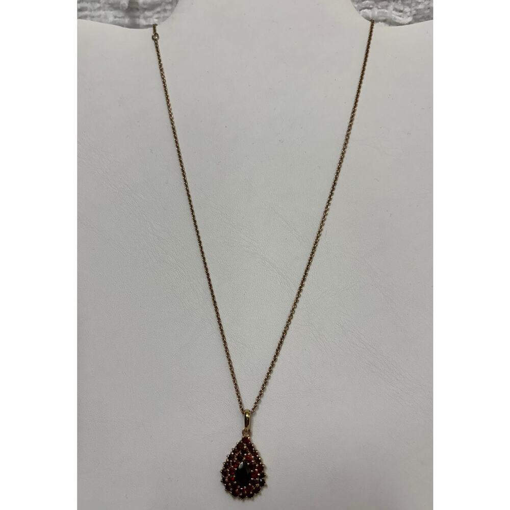 Sterling Silver Vermeil Pear Shaped Garnet Cluster Pendant Necklace #62367